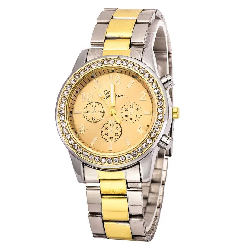 Feida Relojes Mujer Relogio Feminino Luxury Faux Chronograph Quartz Classic Round Women Crystals Watch Gold & Silver 1