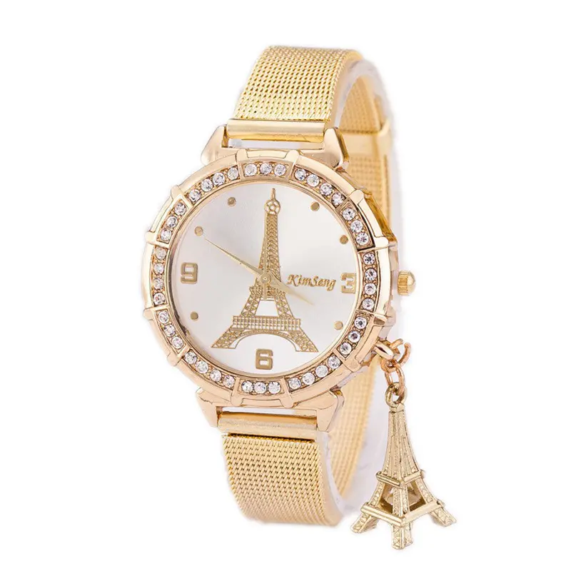 Feida Relojes Women's Wrist Watches Ladies Tower Gold Stainless Steel Mesh Band Wrist Watch Relojes Mujer Marca De Lujo 1