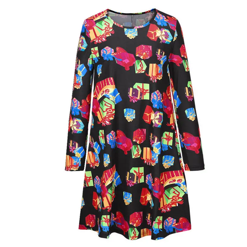 Feida Robe Hiver Ladies Women Long Sleeve Olaf Gift Printing Christmas Party Swing Dress Plus Size 4