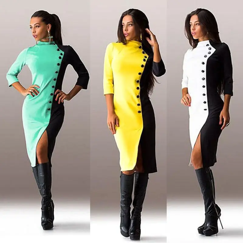 Feida Robe Style Sexy Womens Bodycon Seven Sleeve Sexy Dresses Party Night Club Dress 6