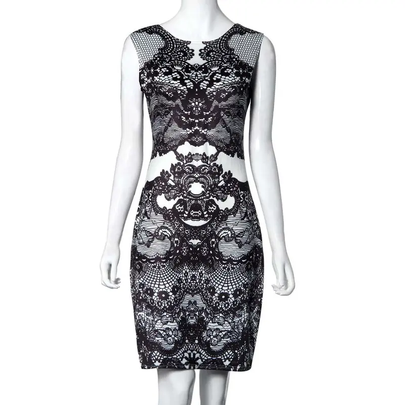 Feida Robe Women Clothing Flower Vintage Print Elegant Pencil Dress Sleeveless Dress 4