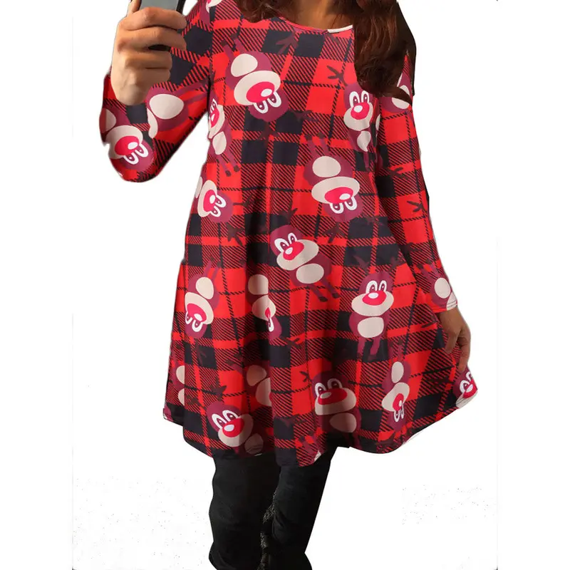 Feida Robe Women Long Sleeve Lattice Deer Christmas Xmas Flared Dress Robe Hiver Vestidos Femininos Party Dresses 1