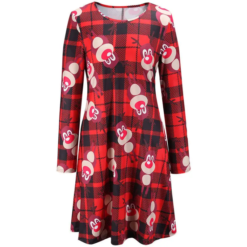 Feida Robe Women Long Sleeve Lattice Deer Christmas Xmas Flared Dress Robe Hiver Vestidos Femininos Party Dresses 2
