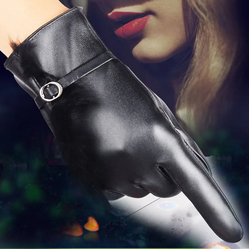 Feida Screen Gloves Women Girl Luxurious Leather Super Warm Gloves Cashmere Bow 1
