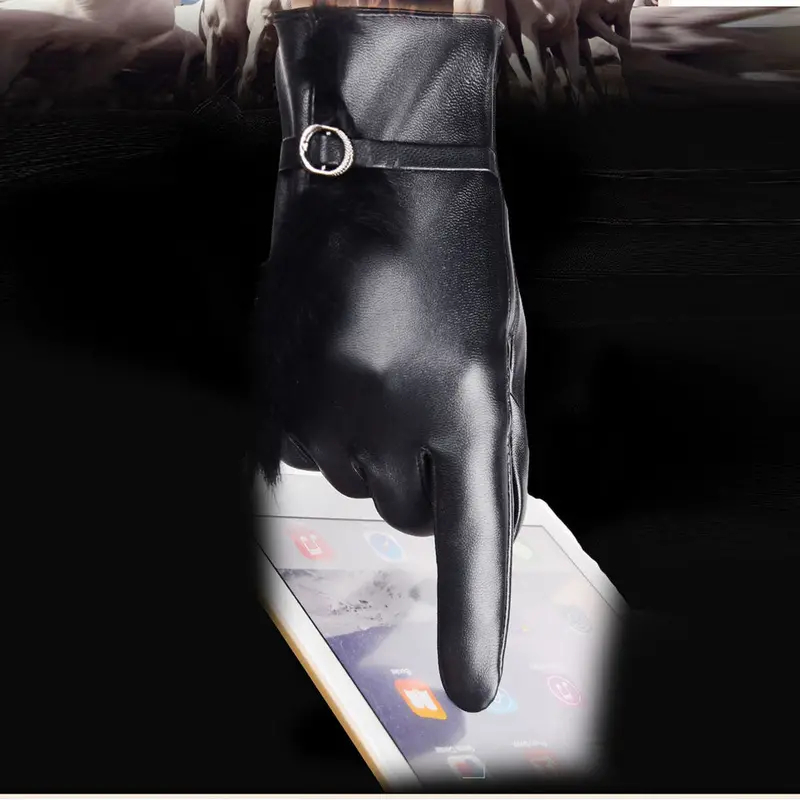 Feida Screen Gloves Women Girl Luxurious Leather Super Warm Gloves Cashmere Bow 2