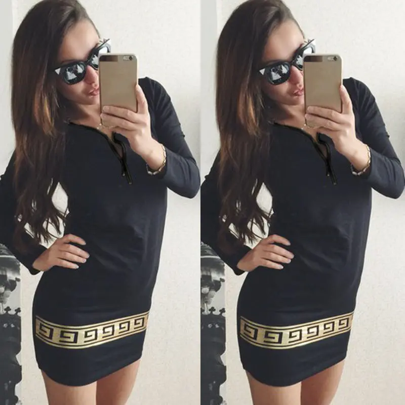 Feida Sexy Printed V Neck Zip Dress Party Evening Bodycon Dress Women Vestidos Femininos 1