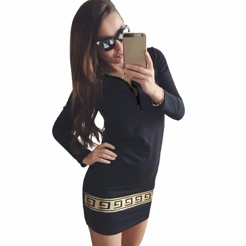 Feida Sexy Printed V Neck Zip Dress Party Evening Bodycon Dress Women Vestidos Femininos 3