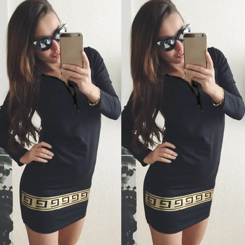 Feida Sexy Printed V Neck Zip Dress Party Evening Bodycon Dress Women Vestidos Femininos 5
