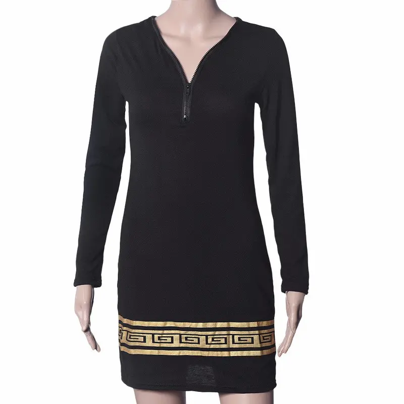 Feida Sexy Printed V Neck Zip Dress Party Evening Bodycon Dress Women Vestidos Femininos 6