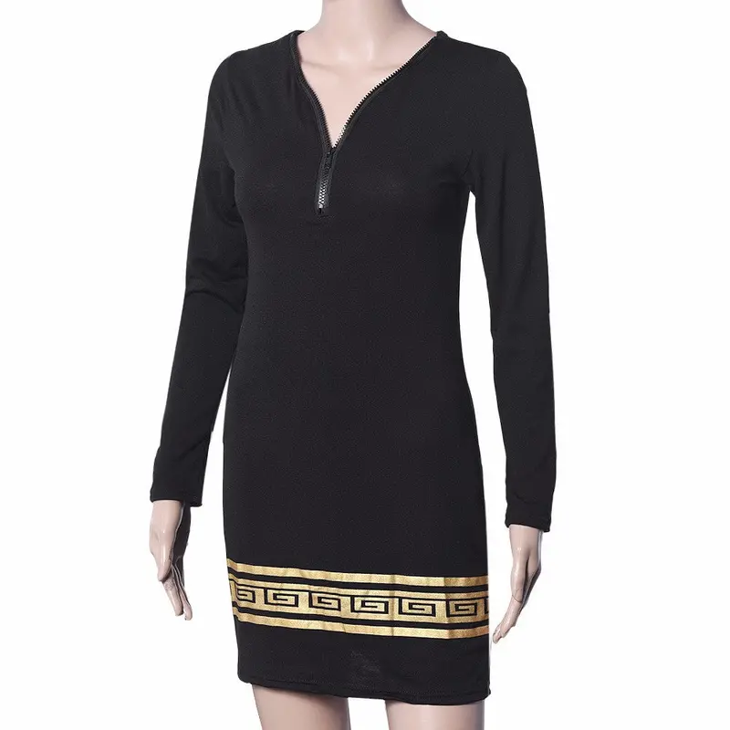 Feida Sexy Printed V Neck Zip Dress Party Evening Bodycon Dress Women Vestidos Femininos 7
