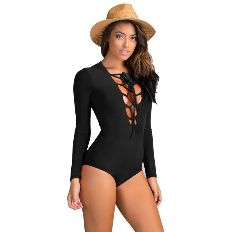 Feida Sexy Rompers Womens Jumpsuit Long Sleeve Lace Up Bandage Bodysuit Crop Top Jumpsuit Combinaison 4