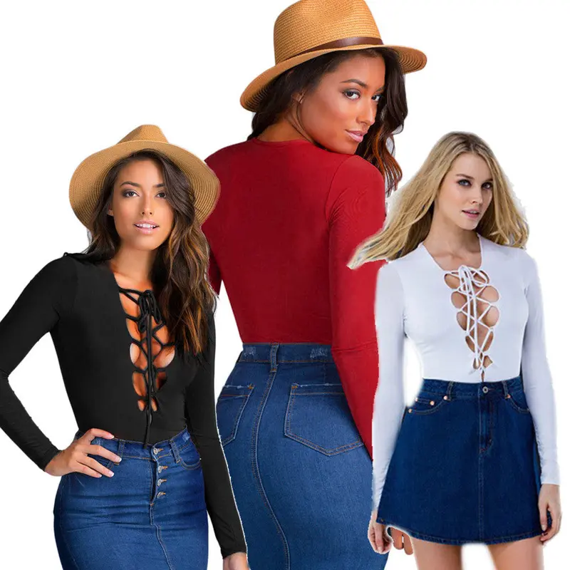 Feida Sexy Rompers Womens Jumpsuit Long Sleeve Lace Up Bandage Bodysuit Crop Top Jumpsuit Combinaison 6
