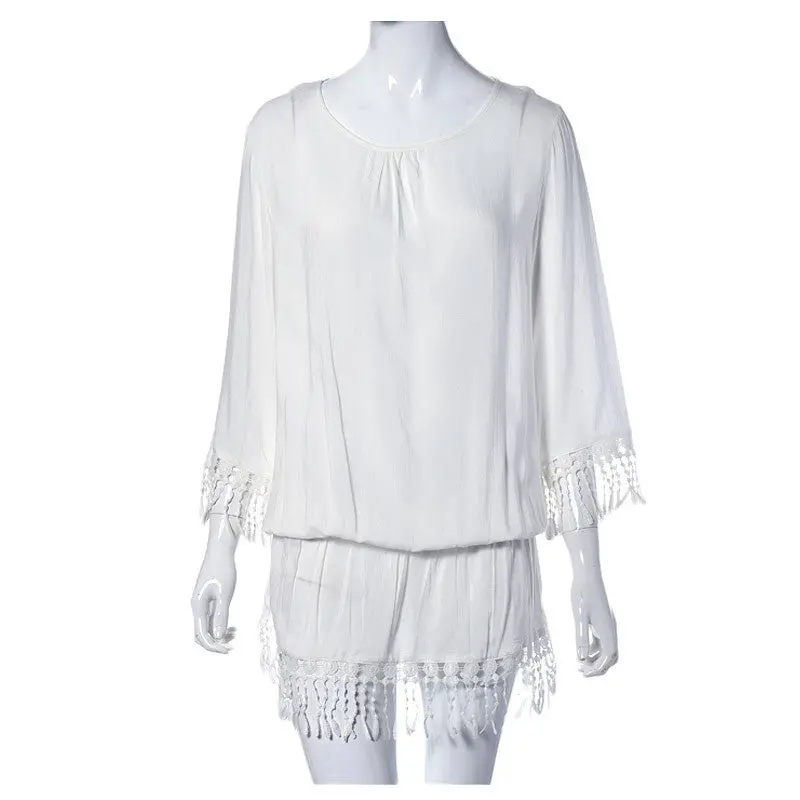 Feida Sexy Women Ladies Casual Tassel Loose Party Short Mini White Dress Imported Clothing Plus Size 3