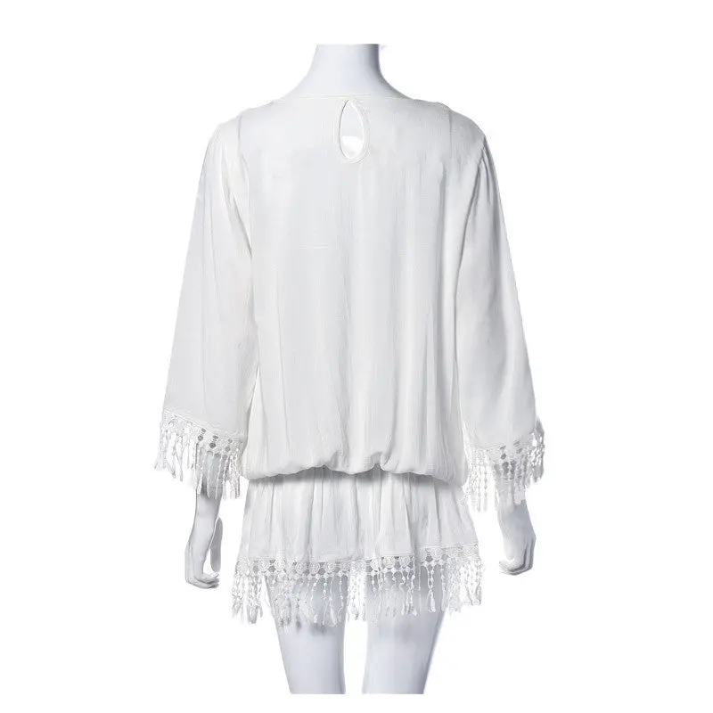 Feida Sexy Women Ladies Casual Tassel Loose Party Short Mini White Dress Imported Clothing Plus Size 4