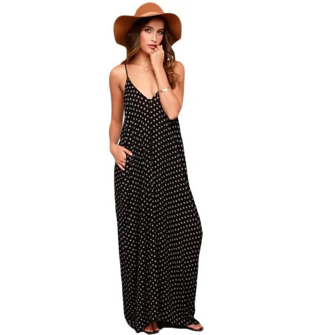 Feida Sexy Women Ladies Strap V Neck Polka Dot Dresses Loose Party Wrap Club Maxi Style Long Beach Dress Vestidos 2