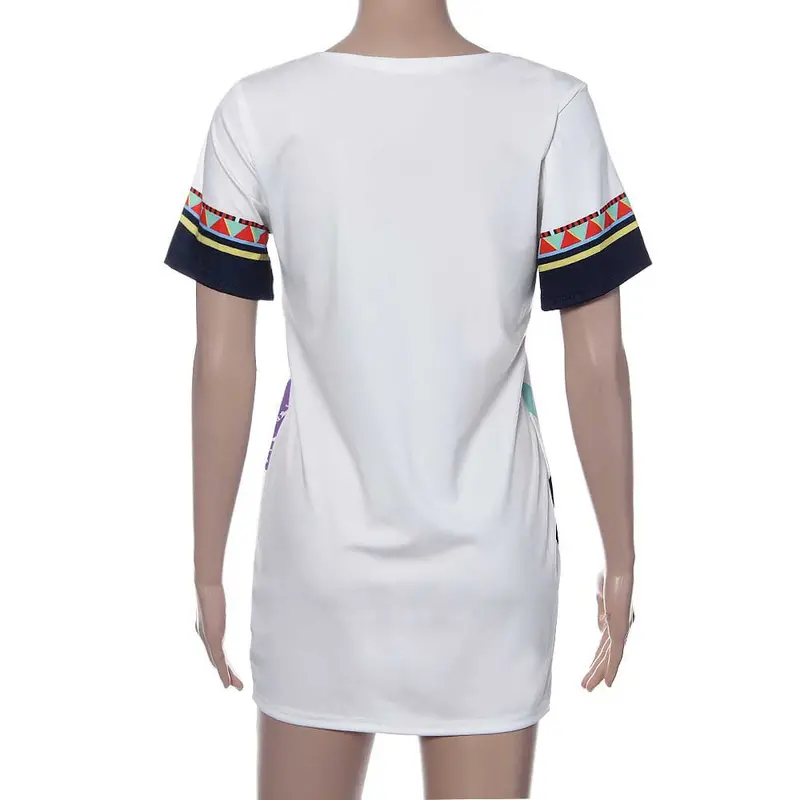 Feida Sexy Women Vintage Printed Loose Short Sleeve Dress Party Mini Dress Vestidos 3