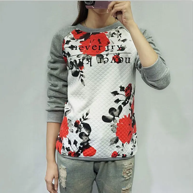 Feida Style And Womens O-Neck Long Sleeve Print Pullover Shirt Tops Plus Size Blouse 2