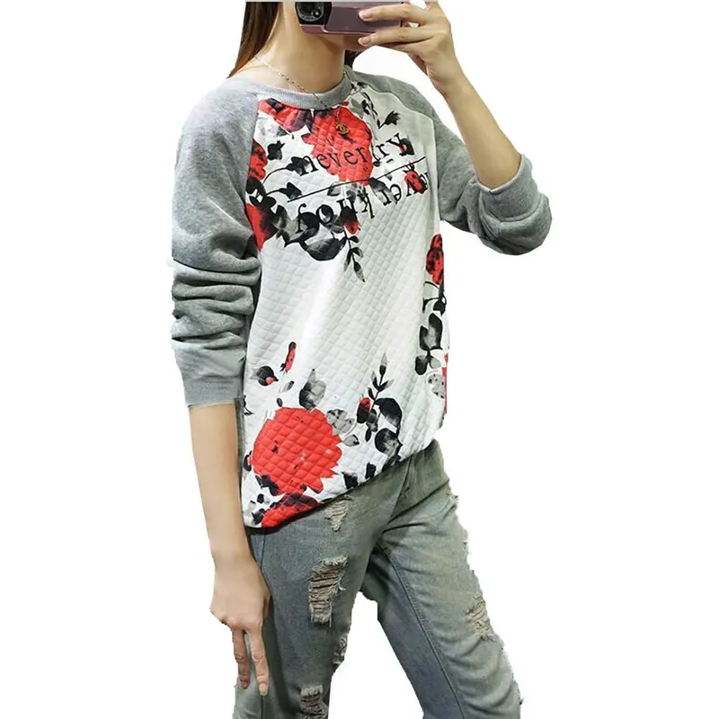 Feida Style And Womens O-Neck Long Sleeve Print Pullover Shirt Tops Plus Size Blouse 4