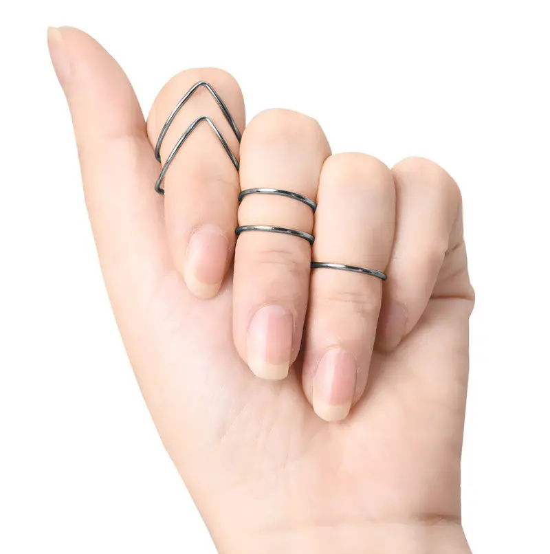 Feida Style Women Black Gold Silver Above Band Midi Knuckle Ring 5Pcs Fast Shipping 2
