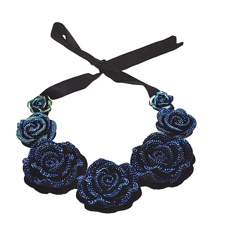 Feida Super 3 Colors Retro Rose Flower Rhinestone Necklace Short Clavicle Pendants 1