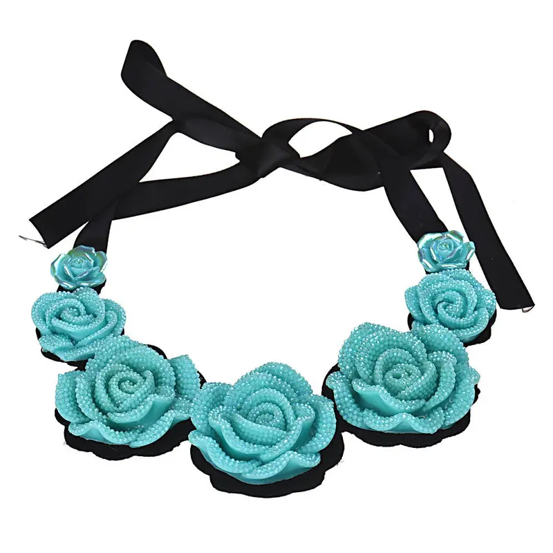Feida Super 3 Colors Retro Rose Flower Rhinestone Necklace Short Clavicle Pendants 2