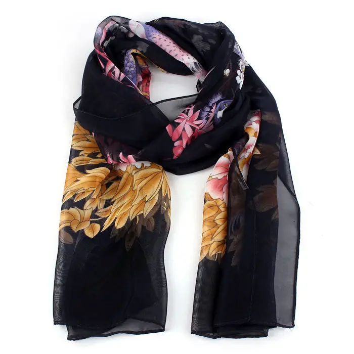 Feida Super Scarfs Women Peacock Plum Printed Soft Muffler Chiffon Scarf Wrap Shawl Neckerchief 2
