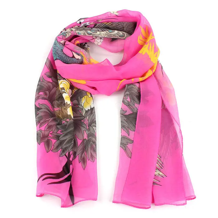 Feida Super Scarfs Women Peacock Plum Printed Soft Muffler Chiffon Scarf Wrap Shawl Neckerchief 4