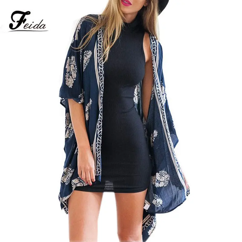 Feida Super Women Printed Kimono Cardigan Blouse Tops Beach Cover Up 1