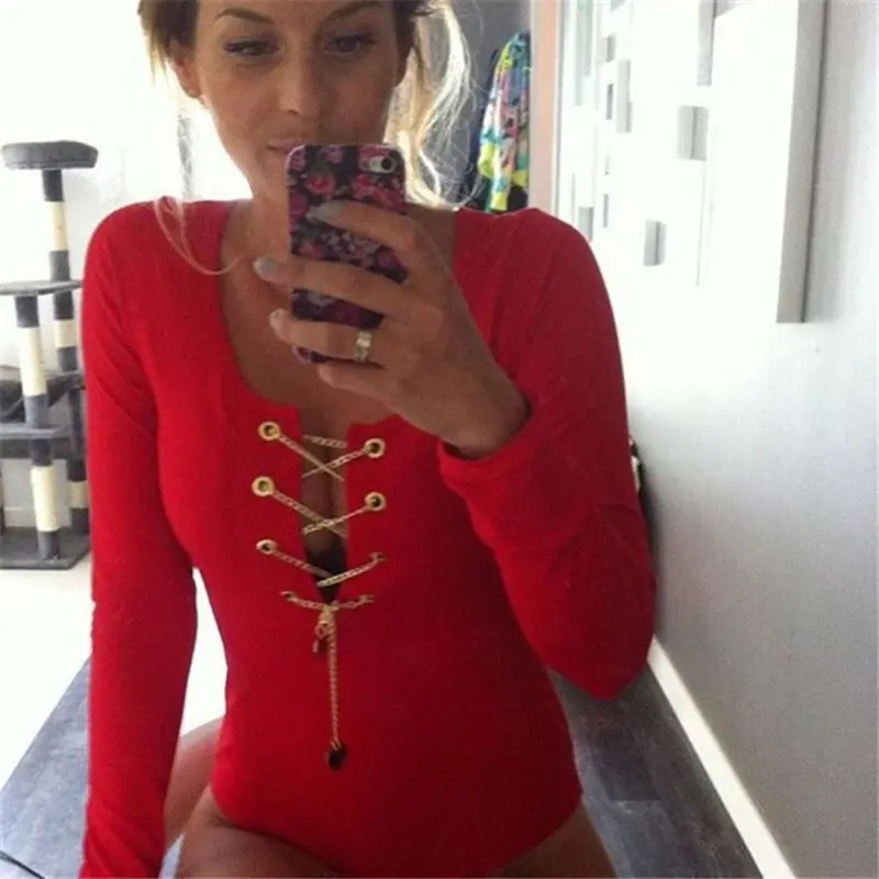 Feida Tie Up Top Jumpsuit Sexy Bodysuit Women Lace Up Tie Tops Ropmers Womens Jumpsuit Combinaison Feida 5
