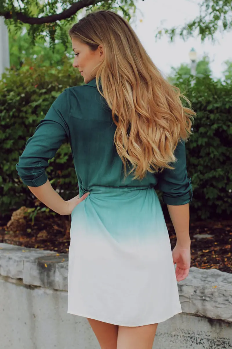Feida Vestidos Casual Dress Women Slim Gradient Printing Pocket Long Sleeve Office Mini Dress Big Size Robe 3