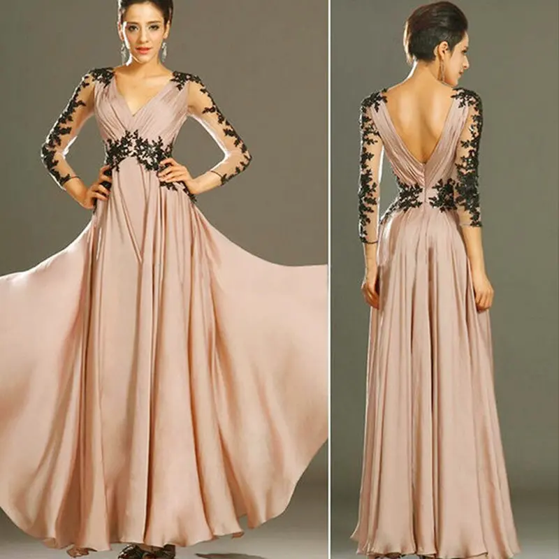 Feida Vestidos Elegant Party Dresses Women Sexy Lace Long Sleeve Formal Bridesmaid Maxi Long Dress Robe 1