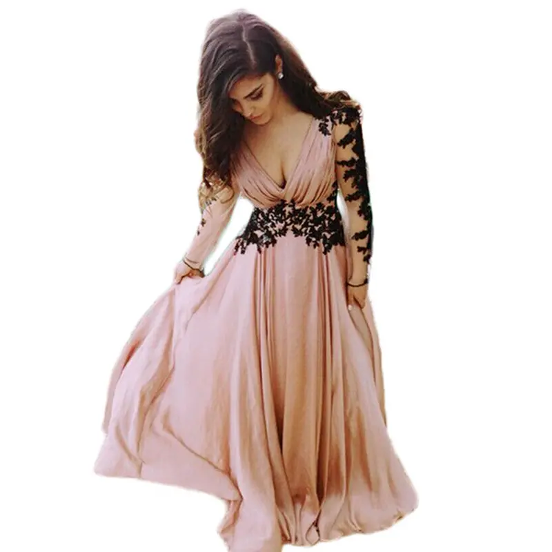 Feida Vestidos Elegant Party Dresses Women Sexy Lace Long Sleeve Formal Bridesmaid Maxi Long Dress Robe 2