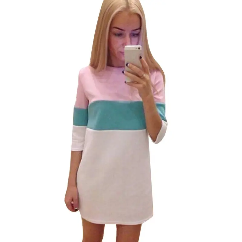 Feida Vestidos Women Casual Splice Dress Loose Patchwork Dress Big Sizes Party Dresses Office Dress Robe 1