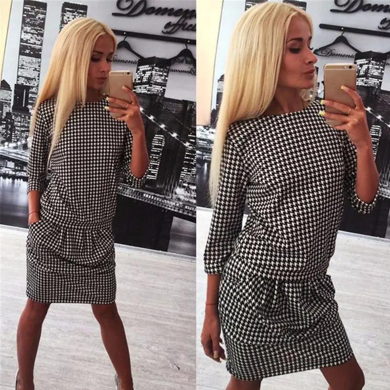 Feida Vestidos Women Dress Sexy Three Quarter Dress Office Dress Plus Size Robe Vintage Dress 2