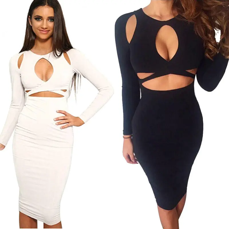 Feida Vestidos Women Party Dresses Sexy Black Bandage Bodycon Long Sleeve Slim Pencil Dress Robe Plus Size 3