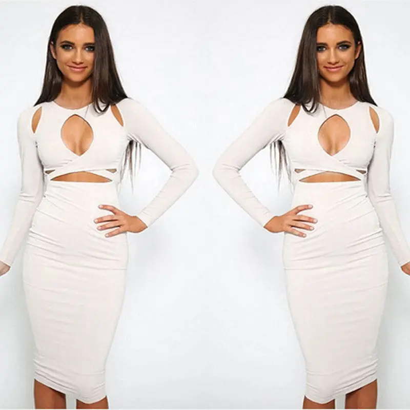 Feida Vestidos Women Party Dresses Sexy Black Bandage Bodycon Long Sleeve Slim Pencil Dress Robe Plus Size 4