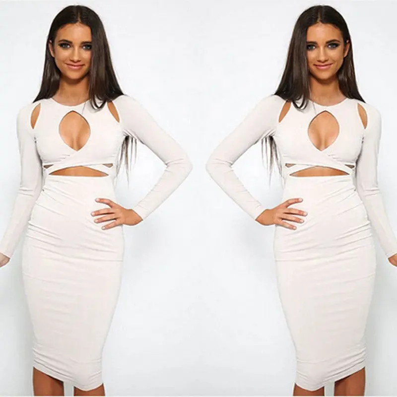 Feida Vestidos Women Party Dresses Sexy Black Bandage Bodycon Long Sleeve Slim Pencil Dress Robe Plus Size 5