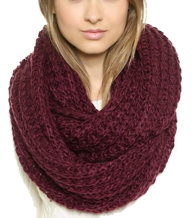 Feida Warm Women Two Circle Cable Knit Cowl Neck Long Scarf Shawl Casual Solid Scarves & Shawls 1