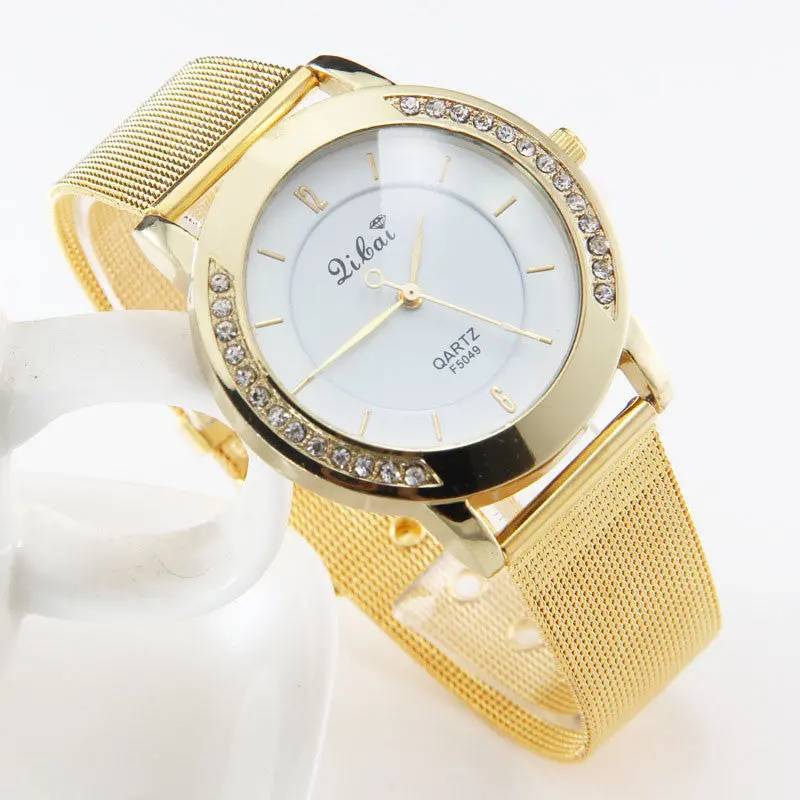 Feida Woman Watches Crystal Golden Stainless Steel Analog Quartz Watch Clock Women Luxury 2