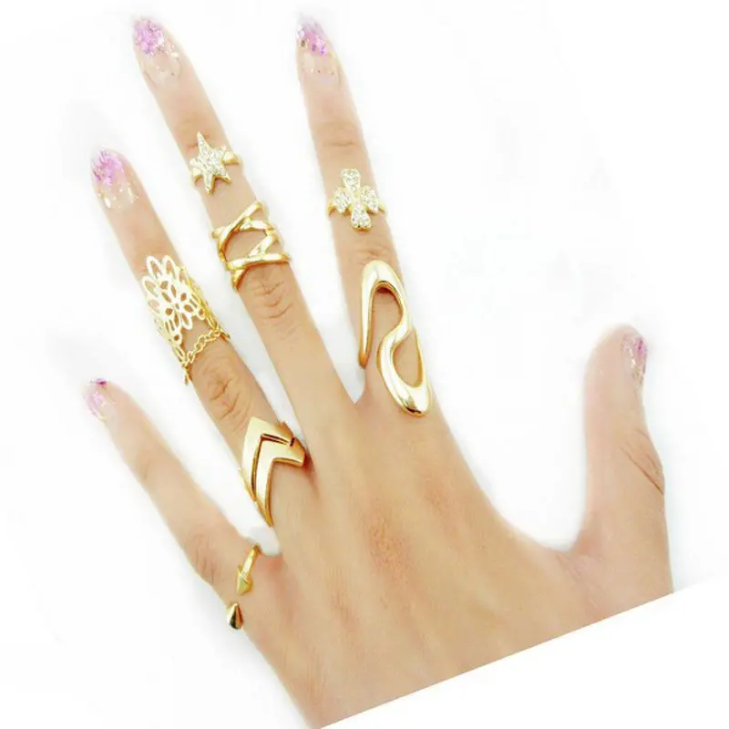 Feida Women Clover Leaf Star Joint Knuckle Nail Ring Set Of 7 Rings 2