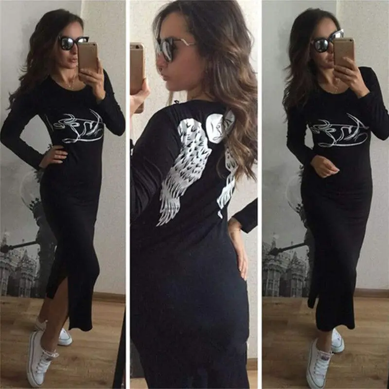 Feida Women Dresses Long Sleeve Casual Tunic Dress With Wings Cotton Slim Dress Vestidos Bandage Dress 1