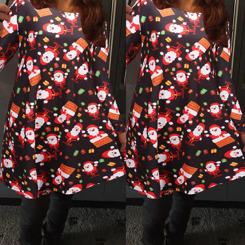 Feida Women Dresses Long Sleeve Santa Claus Gift Christmas Xmas Flared Dress Vestidos Dresses Plus Size Red Dress 1