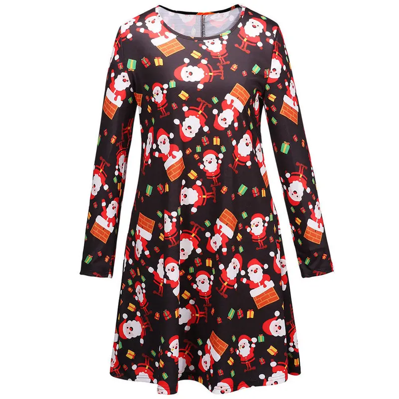 Feida Women Dresses Long Sleeve Santa Claus Gift Christmas Xmas Flared Dress Vestidos Dresses Plus Size Red Dress 3
