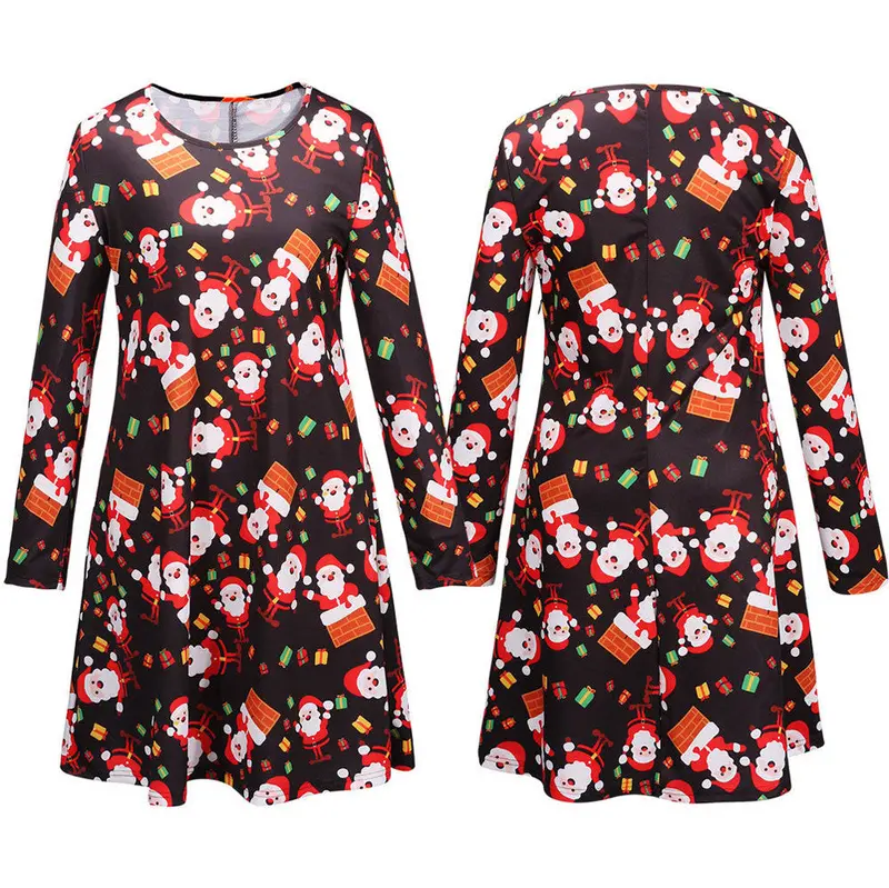 Feida Women Dresses Long Sleeve Santa Claus Gift Christmas Xmas Flared Dress Vestidos Dresses Plus Size Red Dress 4