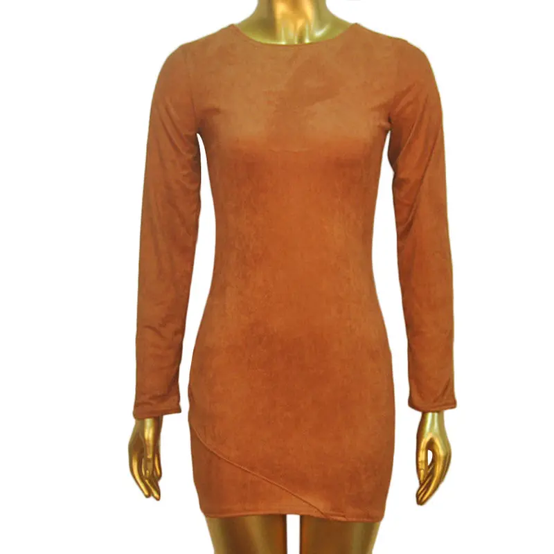 Feida Women Dresses Long Sleeve Suede Bandage Dress Vestidos Vintage Office Dress Robe Plus Size 4
