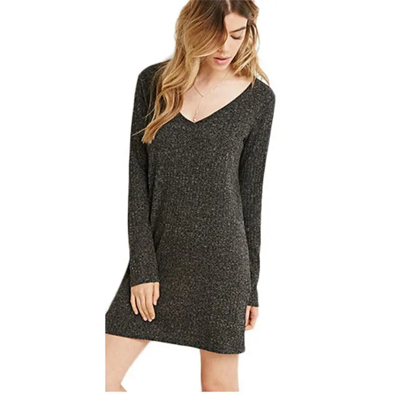 Feida Women Dresses Long Sleeve V-Neck Jumper Slim Knit Dress Plus Size Women Clothing Vestido Casual Dress 4