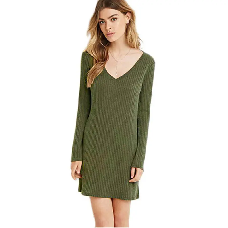 Feida Women Dresses Long Sleeve V-Neck Jumper Slim Knit Dress Plus Size Women Clothing Vestido Casual Dress 5