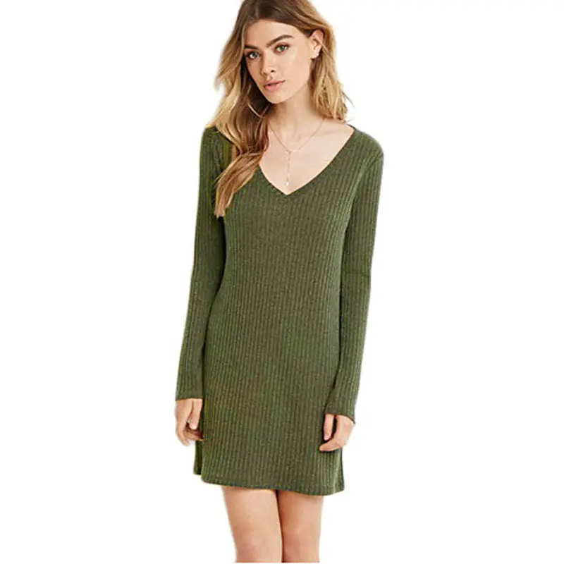 Feida Women Dresses Long Sleeve V-Neck Jumper Slim Knit Dress Plus Size Women Clothing Vestido Casual Dress 5