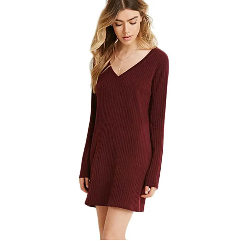 Feida Women Dresses Long Sleeve V-Neck Jumper Slim Knit Dress Plus Size Women Clothing Vestido Casual Dress 9