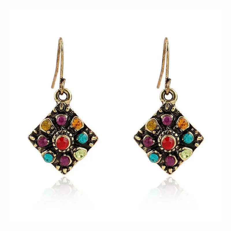 Feida Women Girls Bohemian National Wind Retro Rhinestone Earrings & 1
